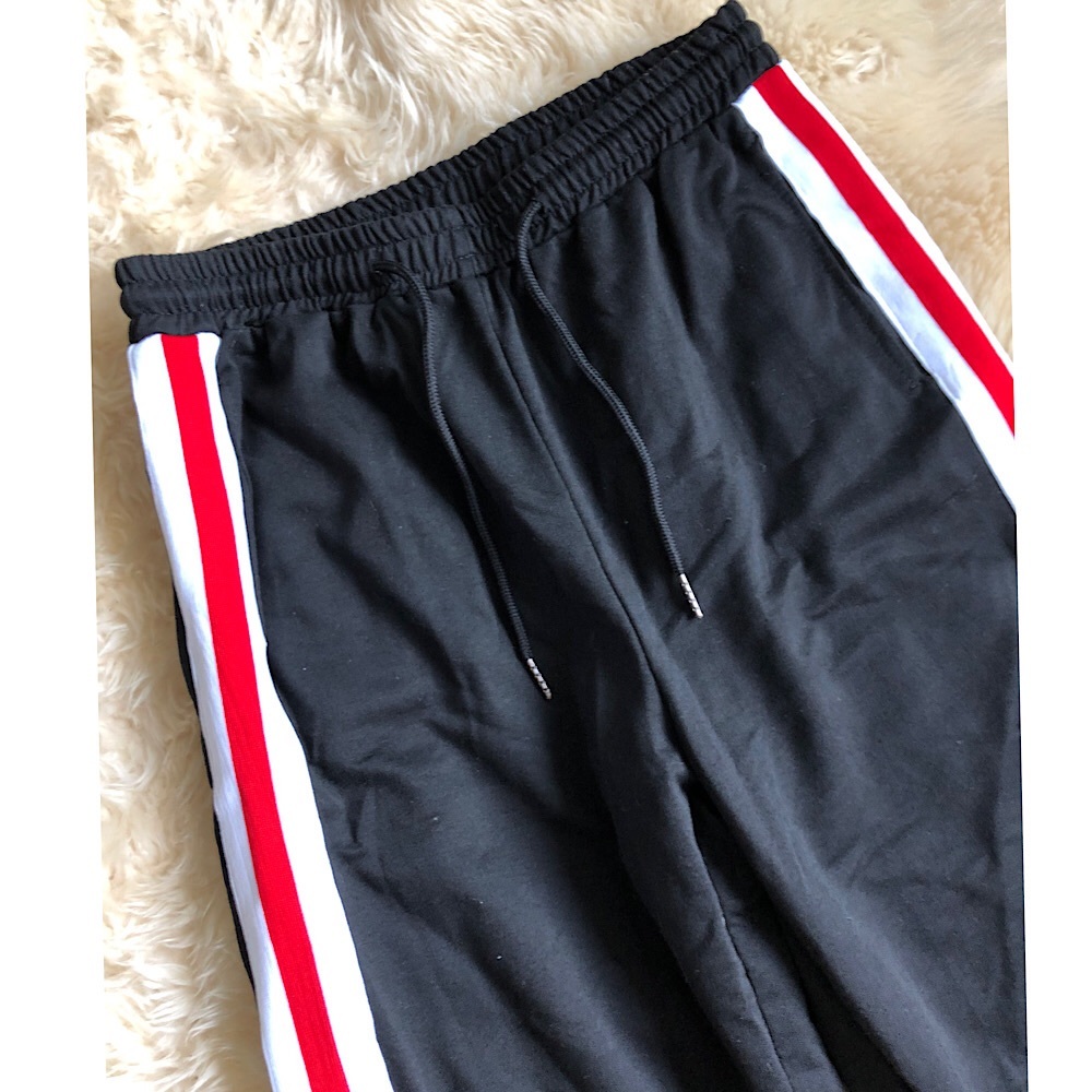 Red and white stripe joggers track pants